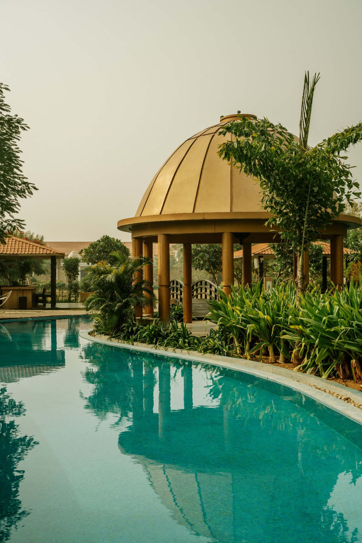Resort pool with dome gazebo